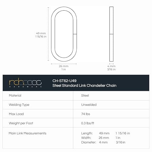 Image of RCH Hardware CH-S62-45-PN-10 Steel Chandelier Chain, Polished Nickel (10 Feet)