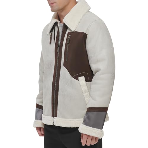 Image of DKNY Men's Faux Shearling Bomber Jacket With Faux Fur Collar