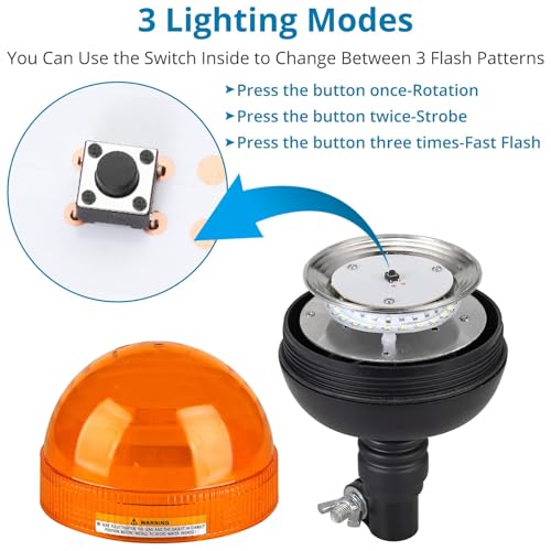 2 Gyrophares LED Ambre 12V/24V – 3 Modes (rotation, Stroboscope, Flash) | Homologation R10 E9, étanche | Pour Camion, Tracteur, Véhicule D’urgence - 5