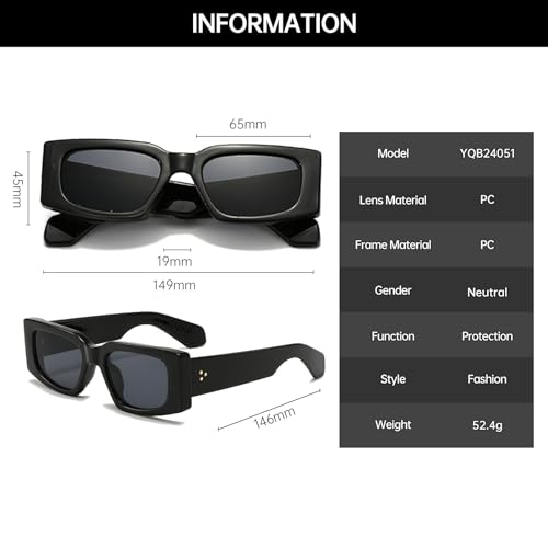 YAMEIZE Retro 90s Rectangle Sunglasses - Square Classic Sun Glasses UV400 Protection Driving Outdoor for Women Men3