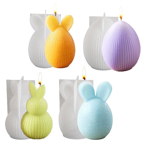 Junhui 4 Pezzi Stampo in Silicone per Pasqua, Stampi per Uova in Silicone, Coniglio Uova Stampo Candela, 3D Forma di Uova Stampo per Uova di Pasqua