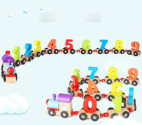 FZ FUTURE Holzeisenbahn mit Zahlen 0-9 Lernspielzeug für Kinder, Kinder Kleinkind Jungen und Mädchen Spielzeug-Zug-Sets… – Bild 5