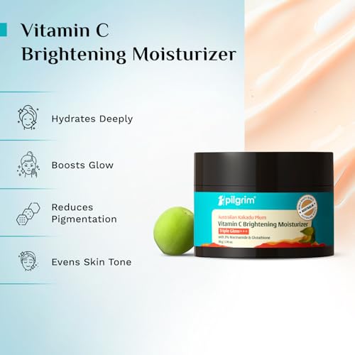 Image of Pilgrim Australian Kakadu Plum Vitamin C Face Moisturizer with Niacinamide for Glowing Skin | Triple Glow Brightening Cream | Hydrating Gel for Dark Spots & Pigmentation Removal | For All Skin - 50 g (Pack of 3)