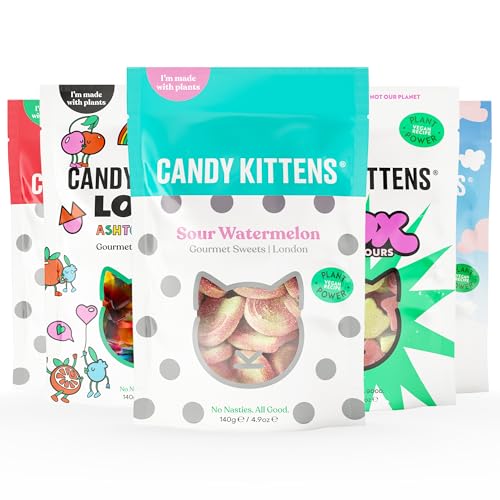 Candy Kittens Vegan Sweets DISCOVERY Selection, 5 x 140g, Vegan Chewy Sweets Bundle - 5 Packs, Wild Strawberry, Sour Watermelon, Shox, Wanderlust & LOVES, Ideal Vegetarian Treats