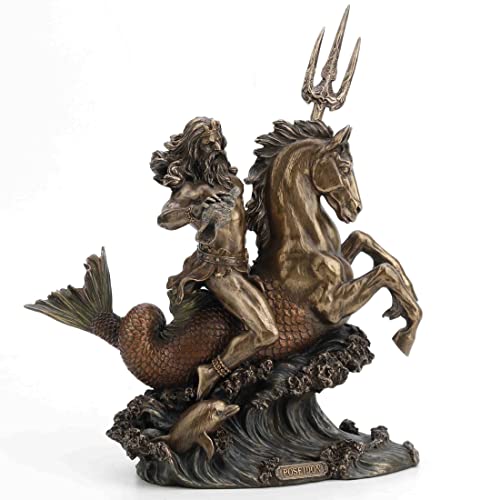 Estatua de Resina Poseidón Montando Hippocampus Acabado Bronce miniatura 3