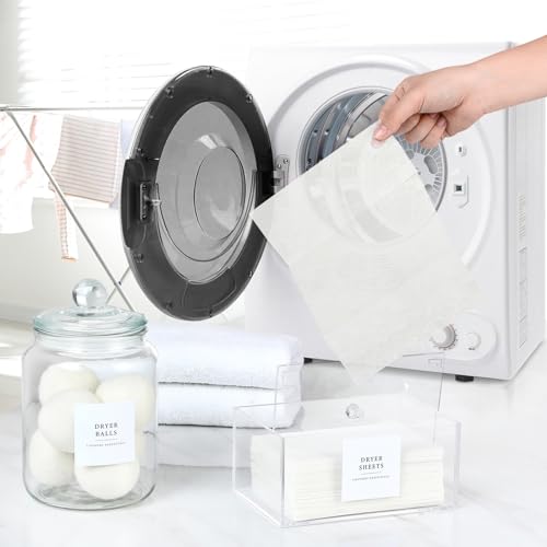 Image of LANDNEOO Glass Jars and Dryer Sheet Holder, Dispenser Set with Lids and Labels, Containers for Laundry Room Organization and Storage