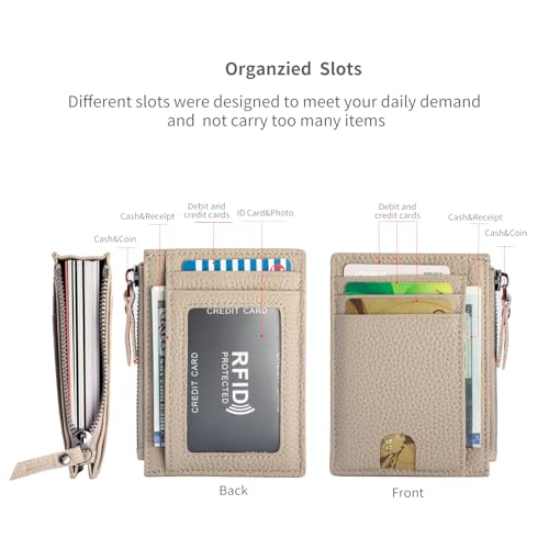 Image of Slim Wallet for Women Small Leather RFID Blocking Credit Card Holder Minimalist Front Pocket Wallet with Coin Purses & Pouches,khaki
