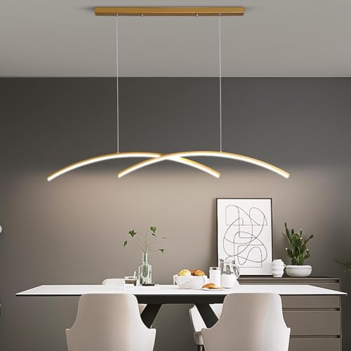 2-Light Dimmable Modern Arch LED Linear Pendant Light Fixture with 3T Adjustable and Remote Control for Kitchen Island, Dining Room