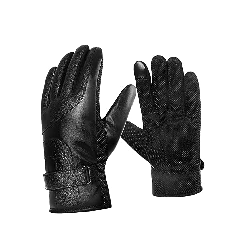 Guantes táctiles aire libre de cuero negro cálidos para senderismo y montaña