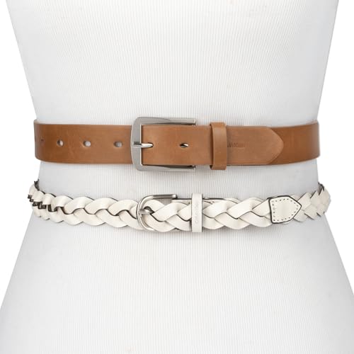 Calvin Klein womens 2-pack Skinny Braided and Smooth Leather Belt Set4
