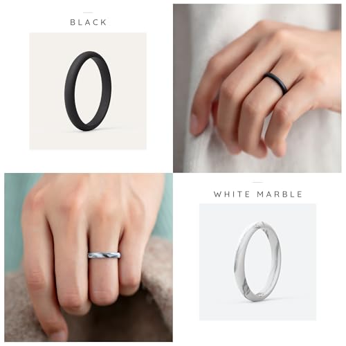 ThunderFit Women's Thin and Stackable Silicone Rings Bands - 7 Pack / 1 Ring 2.5mm Width - 2mm Thick