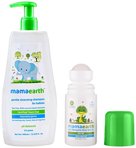 Image of Mamaearth Gentle Cleansing Natural Baby Shampoo (400 Ml) And Mamaearth Natural Anti Mosquito Body Roll On 40Ml. Deet Free. Protects From Dengue, Malaria & Chikun