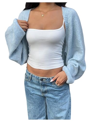 Image of GORGLITTER Women's Oversized Bolero Shrug Chunky Cardigans Cropped Sweater | Cropped White Cardigan Women, Oversized Cardigans, Shrugs, Bolero, Long Sleeve Short Cardigans for Women