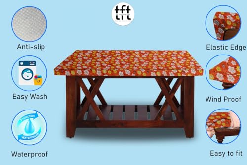 Image of The Furnishing Tree Elastic Rectangular Dining Table Cover WxL 32x54 in Inches Polyester Mini Floral Pattern Orage