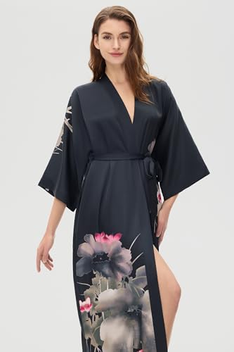 Image of PRODESIGN Kimono Robe for Women - Long Satin Sleepwear Silky Kimono Cover-Up Nightgown Japanese Bathrobe Loungewear Blouse