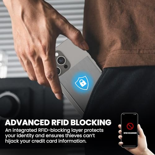 CODE 118 Wallet for Men - Slim Minimalist Aluminum Magnetic Card Holder - RFID Blocking Front Pocket Mag Safe Wallet with Strong Magnet Attachment (Brushed Grey)