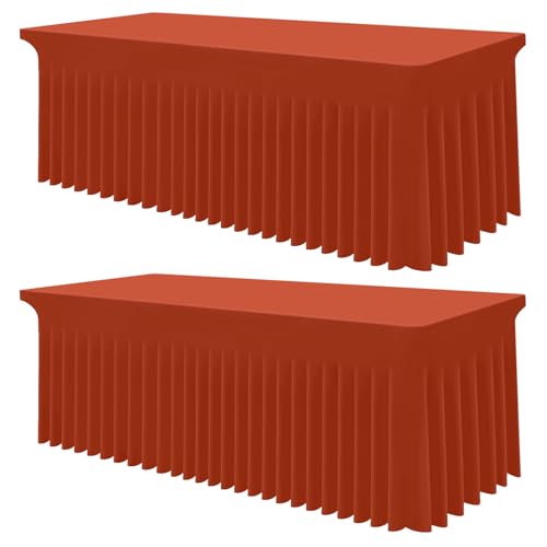 Image of Smiry 2 Pack Spandex Elastic Fitted Table Cloth Skirt for 8FT Table | Stretch Washable Table Cloth, Banquet Table Cover for Wedding, Party, Indoor & Trade Shows, (Rust, 96Lx30Wx30H)