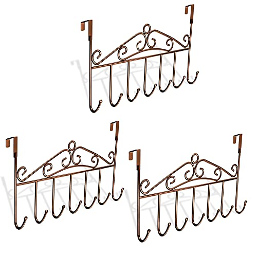 BIEOFFEI 3 Stück Türhaken - Türhänger mit 7 Kleiderhaken, über der Tür, Handtuchhalter für Hüte, Mäntel, Jacken, Taschen, Schlüssel, Schal, Gürtel, Regenschirme, antikes Kupfer (groß) Cover