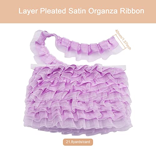 Pandahall 21.8 Yards Satin Organza Lace Edge Trim 2-Layer Gathered Ruffle Chiffon Ribbon 1-5/8 Inch Medium Purple Pleated Edging Trimmings Fabric for Cloth Sewing Wedding Party Decor - Image 3
