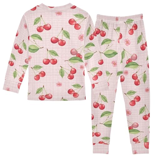 Pajama Sets Long Sleeve Cherry Pattern Fruit Soft Comfy Sleepwear 2 Piece PJS 3-8T3