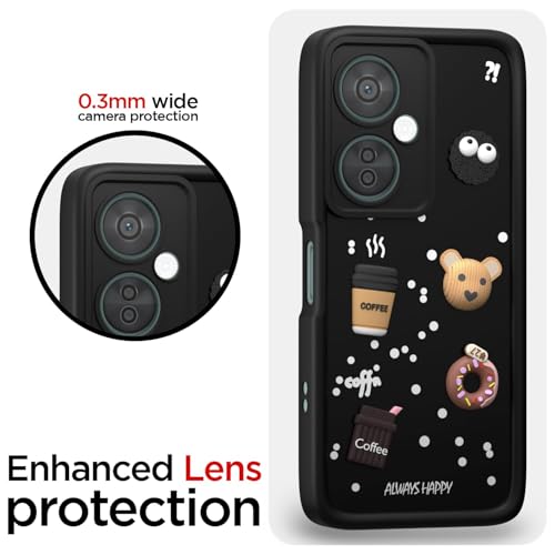 Image of Bintage CASE Cute Fun Taddy Cartoon 3D Ball Bear Milk Cake Coffee Silicon Case Full Body & Camera Protection Back Cover Compatible for OnePlus Nord CE 3 5G - Black