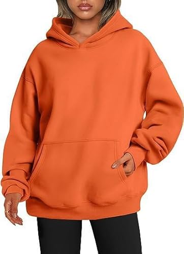 Womens Oversized Pullover Hoodies Winter Casual Fleece Sweatshirts Cute Hoodie Sweater Fall Outwear with Pockets (Orange,Small)