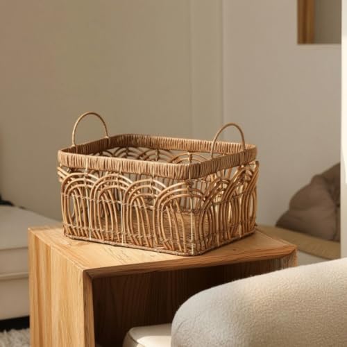 Cesta de mimbre sintético rectangular grande de 39cm para baño y cocina 3
