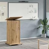 Ziaphsol Podium aus Holzwerkstoff in Artisan-Eiche, 55 x 55 x 107 cm, mit Schublade, Stauraum und Regal, mobil mit 4 Rädern für Büro, Homeoffice, Arbeitszimmer, platzsparend und belastbar bis 60 kg