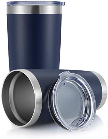 DOMICARE 20oz Stainless Steel Tumbler with Lid, Double Wall Vacuum Insulated Travel Mug, Durable Powder Coated Insulated Coffee Cup, 2 Pack, Navy