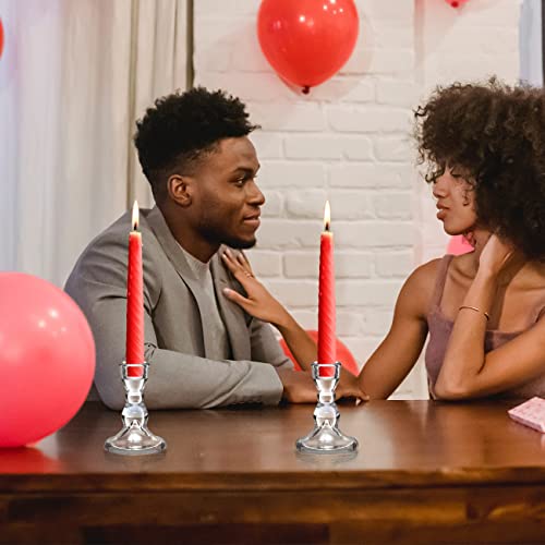 Lanttu 24 Pcs Candlestick Holders Bulk With Candle Wick Dippers, Clear Taper Candle Holders, Glass Candle Holders Set For Valentine's Day, Wedding Table, Party, Windowsill Decor #TOP7