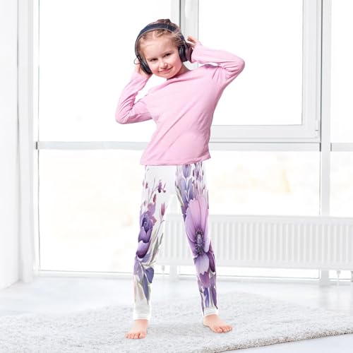 Toddler Girls Leggings Printed Yoga Pants Leggings Purple Flower for Kids4