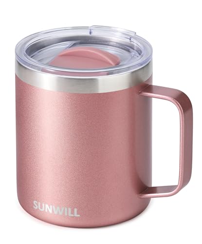 SUNWILL Travel Coffee Mug with Lid, Insulated Tumbler with Handle,