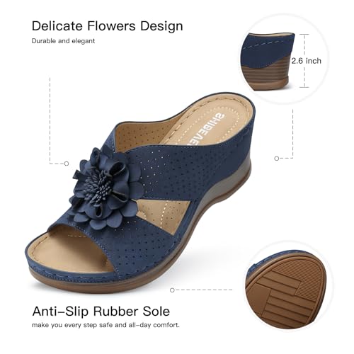 Image of SHIBEVER Womens Wedge Sandals Dressy: Arch Support Slip-On Comfortable Summer Sandals Open Toe Flower Casual Platform Shoes Size 5-11