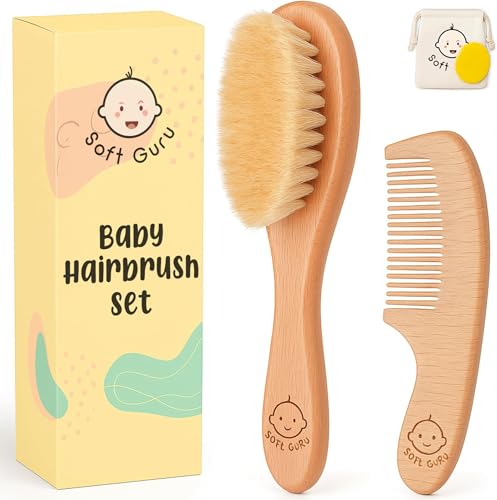 Image of Soft Guru Baby Hair Brush and Comb Set for Girls and Boys – Wooden Infant Hairbrush with Soft Bristles for Newborns, Toddlers & Cradle Cap Care