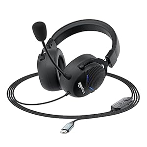 Amazon Basics USB Gaming Wired On-Ear Headphones with Detachable Mic, with Blue LED, Windows Software, Simulated 7.1 Surround Sound, 2.4 Meter Braided Cable Flexible Padded Ear Cushions(Black)