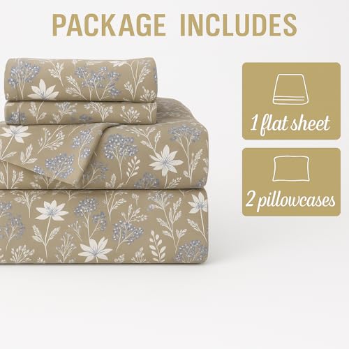 Image of King Size Bedsheet - Floral Fantasy - 108 x 108 Inches - Brushed Microfiber Flat Sheet with Pillow Covers - Soft, Cooling, Wrinkle & Fade Resistan