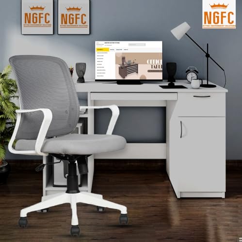 Image of NGFC Mesh Mid Back Ergonomic Work from Home Office Desk Chair, Study Chair, Revolving Chair, Computer Chair, Ergonomic Lumbar Support, Tilt Lock Mechanism (2, Grey & White)