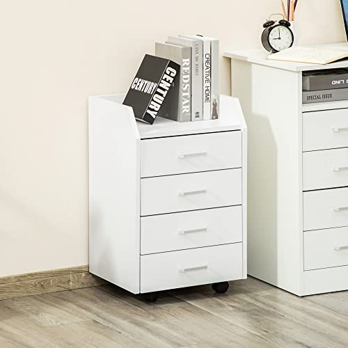 Caisson bureau blanc 4 tiroirs à roulettes, Vinsetto