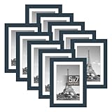 upsimples 5x7 Picture Frame Set of 10, Display Pictures 4x6 with Mat or 5x7 Without Mat, Multi Photo Frames Collage for Wall or Tabletop Display, Navy Blue