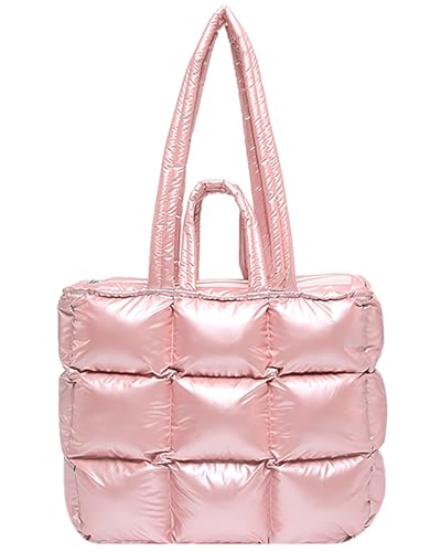 Image of Puffer Tote Bag for Women, Quilted Puffy Handbag, Quilted Shoulder Bag Fluffy Satchel Purse for Work Travel Shopping