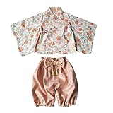 [SEIWARAKU] ベビー袴 ロンパース 女の子 男の子 袴ロンパース 2way 上下セット 和装 総柄 フォーマル 赤ちゃん お宮参り 百日祝 初節句 お正月 お食い初め 出産祝い HF52 (オレンジ, 90)