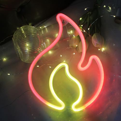 Image of Flame Neon Sign Flame Led Light Sign for Wall Decor Hanging Flame Shaped Light USB or Battery Powered Fire Neon Sign for Kids Boys Room Party Bar Birthday