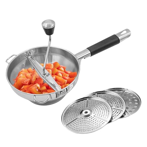 Triturador de cocina de acero inoxidable – Prensa de patatas con 3 inserciones intercambiables, prensa manual para patatas, zanahorias, ajo y trituradora de mano apta para alimentos