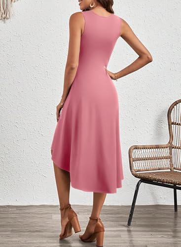 Image of Happy Sailed Women's Summer Dresses Sleeveless Ruched Waist A Line High Low Midi Cocktail Dress(Waist Tight,Please Size Up)