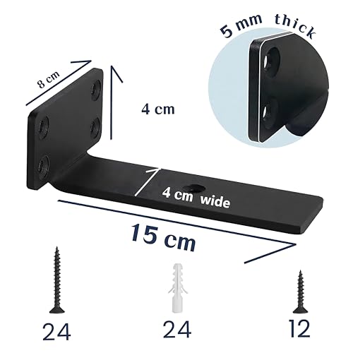 Soporte balda,Escuadras, 6 soportes de estante industriales resistentes de, Escuadras metalicas negro ,L soporte estanteria pared(5mm de grosor),15cm - imagen 2