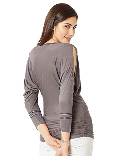 Image of Miss Chase Women's Grey Boxy Cold Shoulder Top