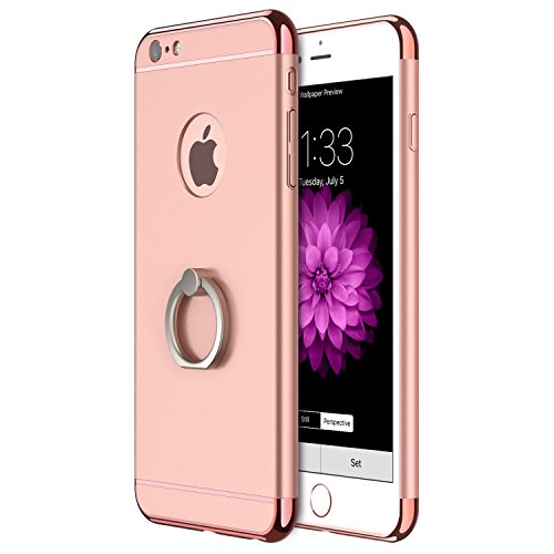 RANVOO [Clip-ON] iPhone 6s Plus/6 Plus Case, 3-Piece Ultra Slim Hard Case with Kickstand Ring (Rose Gold)
