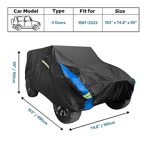 Image of Avecrew for Jeep Wrangler Cover Waterproof 4 Door, All Weather for Jeep Rain Cover for Automobiles, Outdoor Full Exterior for Jeep Covers Fits JK JL TJ YJ CJ