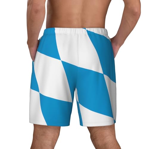 Bavarian Flag Print Men's Casual Swim Shorts, Comfortable Double Layer Beach Trunks for Lounging & Swimming4