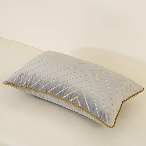 Avigers 12 X 20 Inch Grey Gold Striped Geometric Lines Embroidery Velvet Cushion Case Luxury Modern Lumbar Throw Pillow Cover Decorative Pillow For Couch Living Room Bedroom Car 30 X 50Cm #TOP2